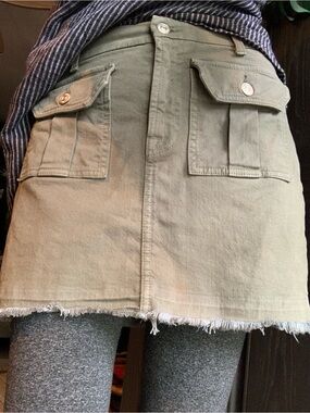 Seven For All Mankind Olive Green Button-Front Denim Mini Skirt